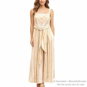 Anthropologie Savannah Striped Linen Front-Tie Cropped Wide-Leg Jumpsuit | L